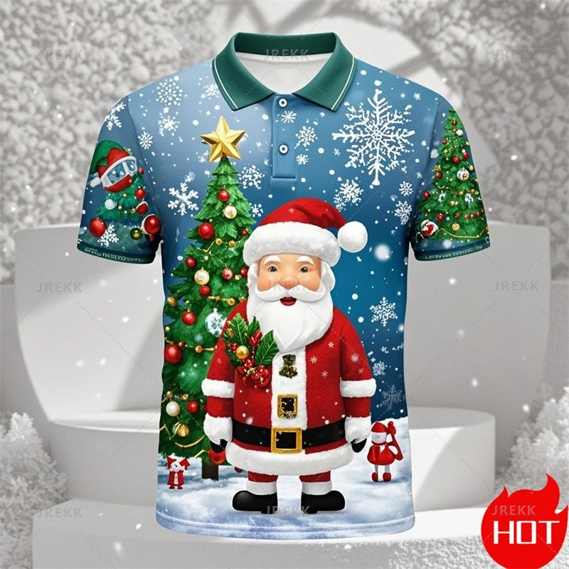 Kerstman 3D poloshirt voor mannen met vrolijke kerstprint 11