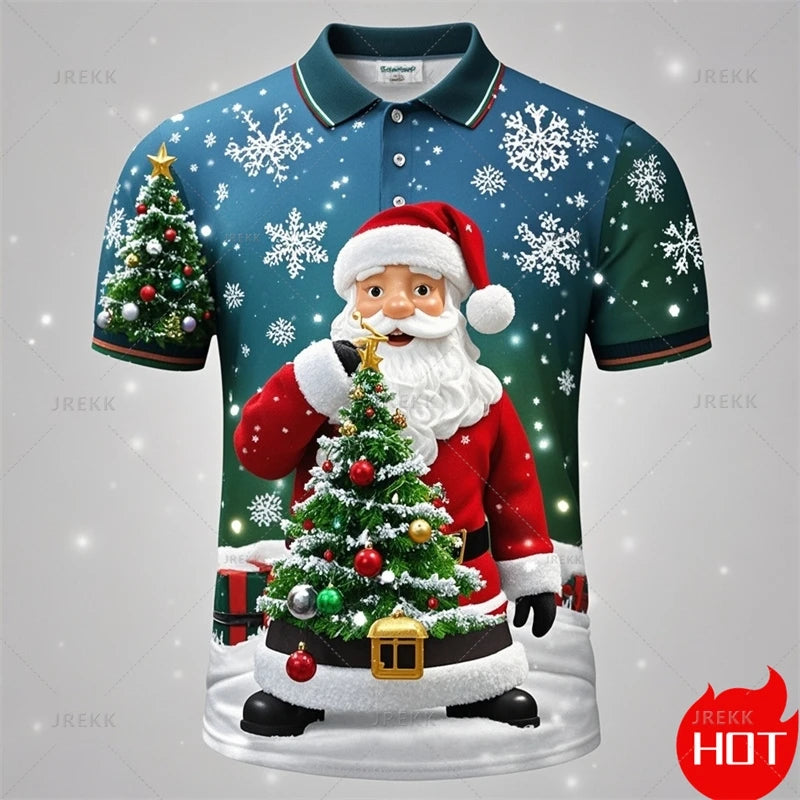 Kerstman 3D poloshirt voor mannen met vrolijke kerstprint 7
