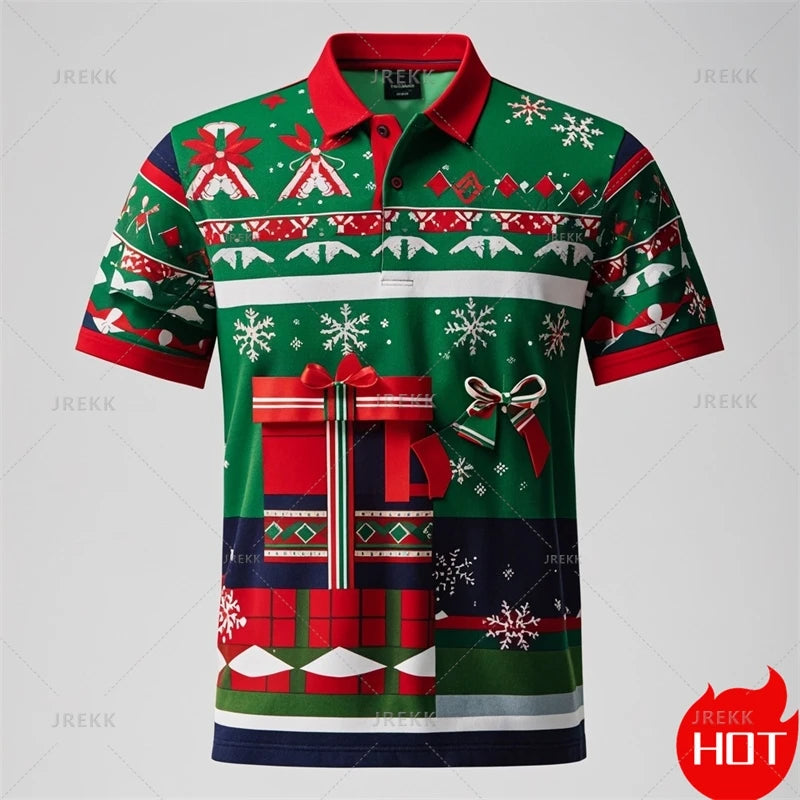 Kerstman 3D poloshirt voor mannen met vrolijke kerstprint 8