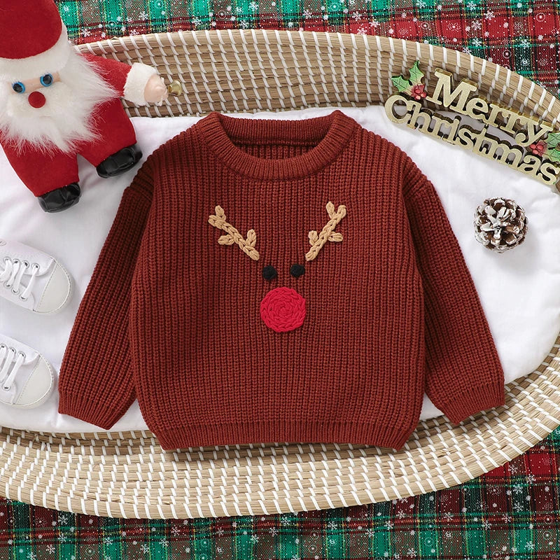 Kersttrui voor baby's met lange mouwen en schattige cartoonprint, warm en comfortabel 0