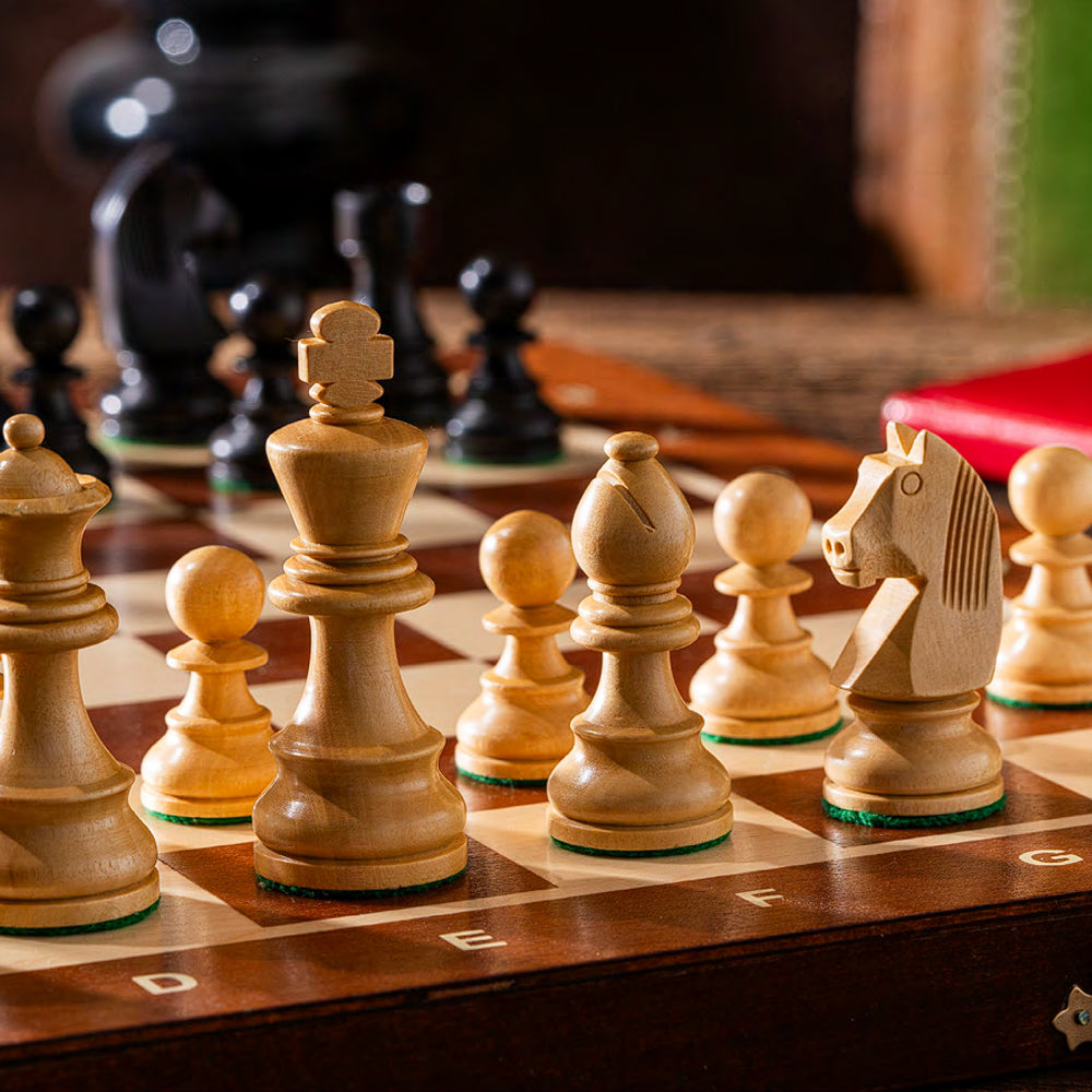 RoyalChess – Conxunto de xadrez de madeira plegable con taboleiro de tamaño torneo