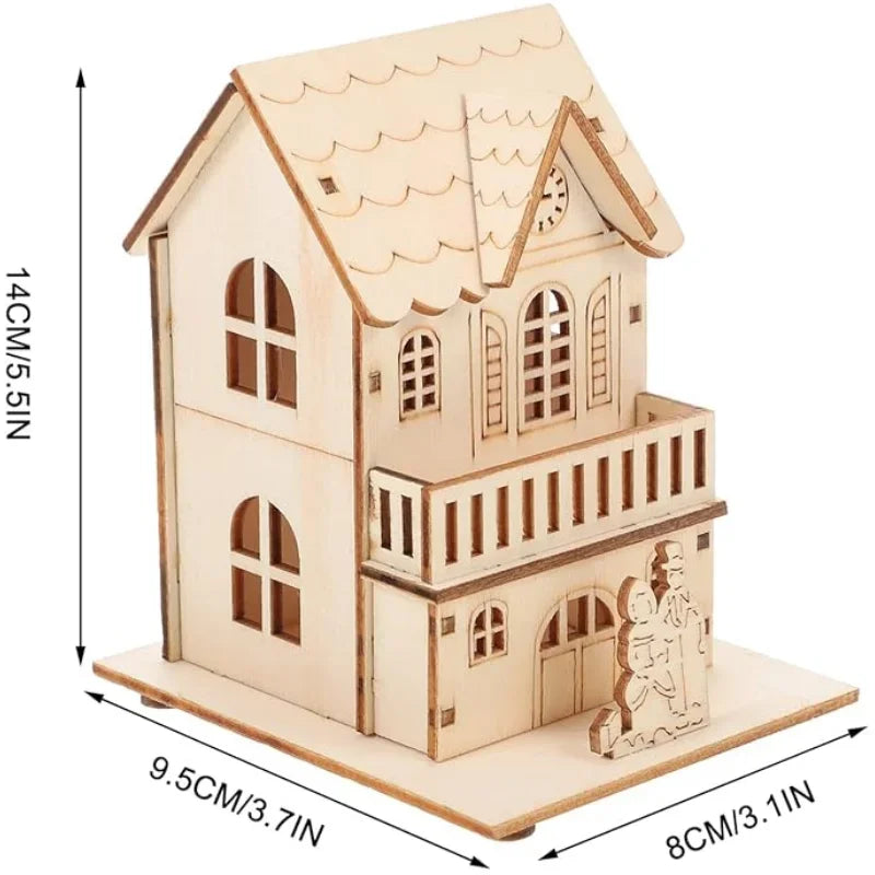 LED houten kerstdorp huisje voor DIY decoratie en verlichting 5