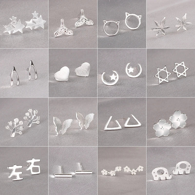 Sylvéra Mini Stud Oorbellen – 925 Zilveren Hart, Maan & Vlinder Ontwerpen, Lichtgewicht & Schattige Elegantievorm