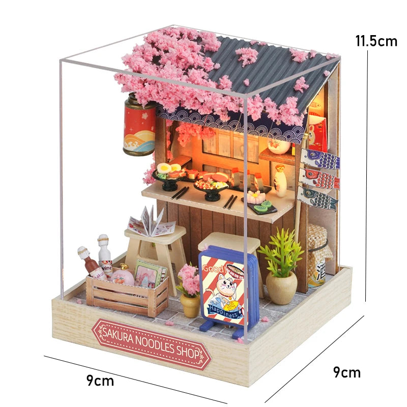 Miniatuur houten poppenhuis met LED-verlichting en meubels 29