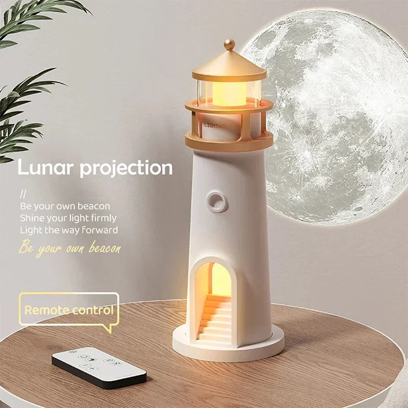 LumiTower Vuurtorenlamp – Nachtlamp met Maanprojectie, Bluetooth Speaker & Afstandsbediening