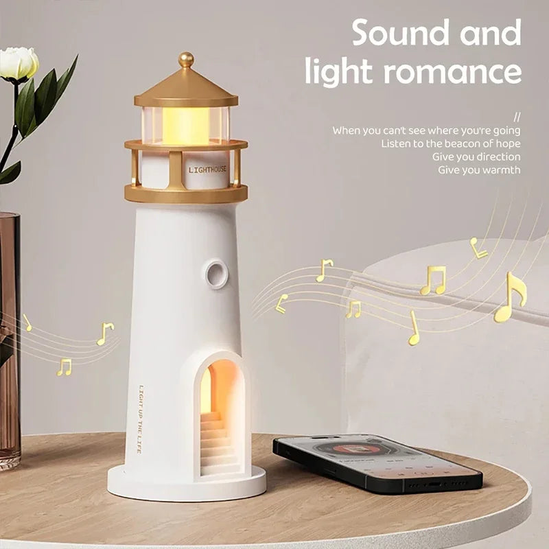 LumiTower Vuurtorenlamp – Nachtlamp met Maanprojectie, Bluetooth Speaker & Afstandsbediening