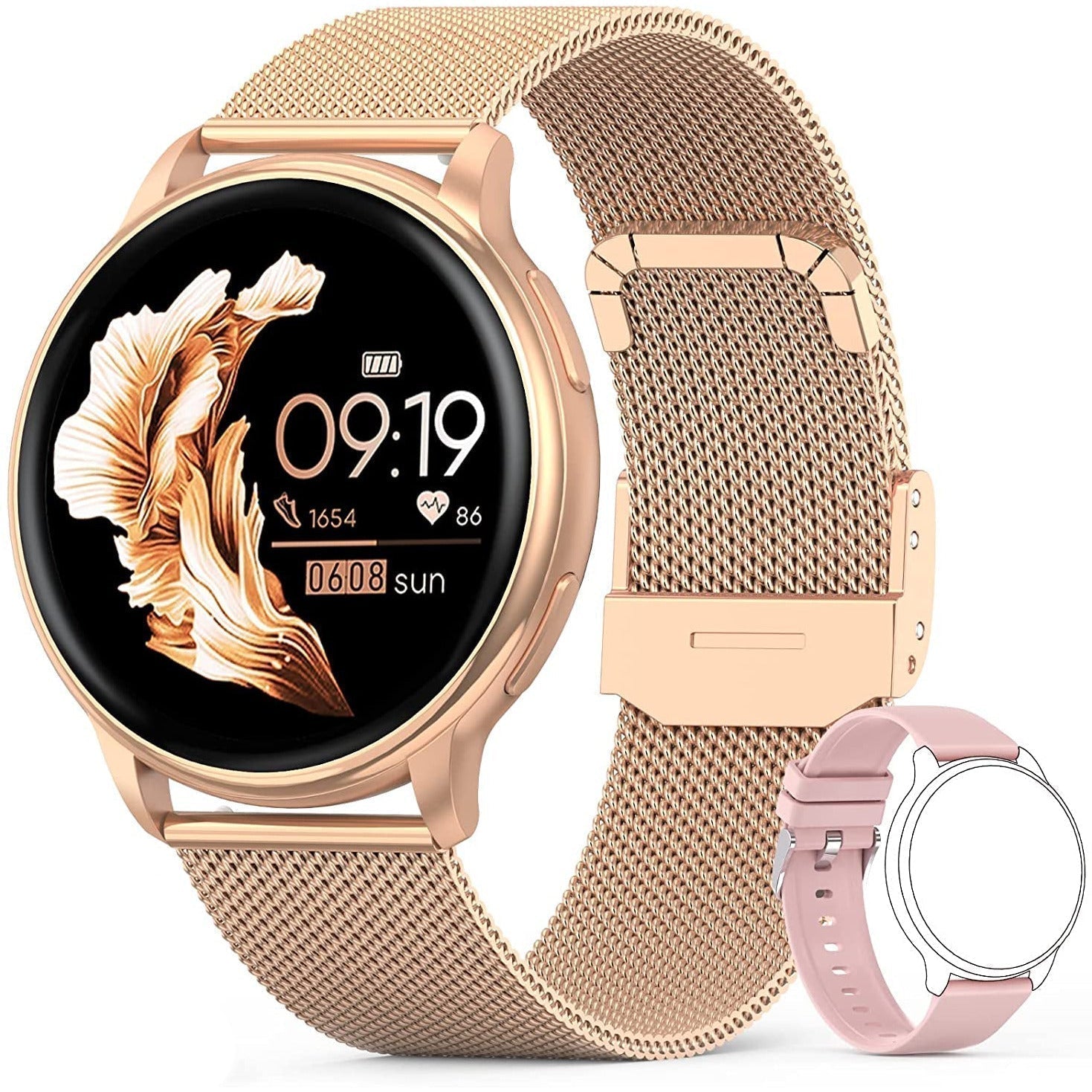 Timevera Smartwatch – rellotge rosat daurat amb funcions de salut, llarga durada de la bateria i Bluetooth