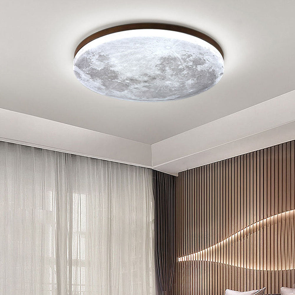 Lunaro Plafondlamp – Disseny Modern Rodó de Fusta Massissa amb Il·luminació LED Càlida