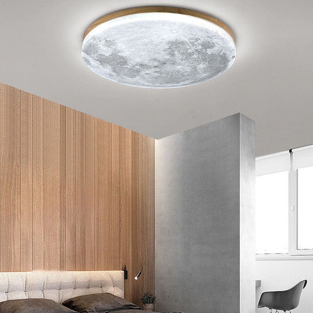 Lunaro Plafondlamp – Disseny Modern Rodó de Fusta Massissa amb Il·luminació LED Càlida