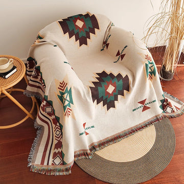 Solara – Sobredimensionado Boho Azteca Cuadros con Flecos – Mezcla de Algodón para Sofá y Cama