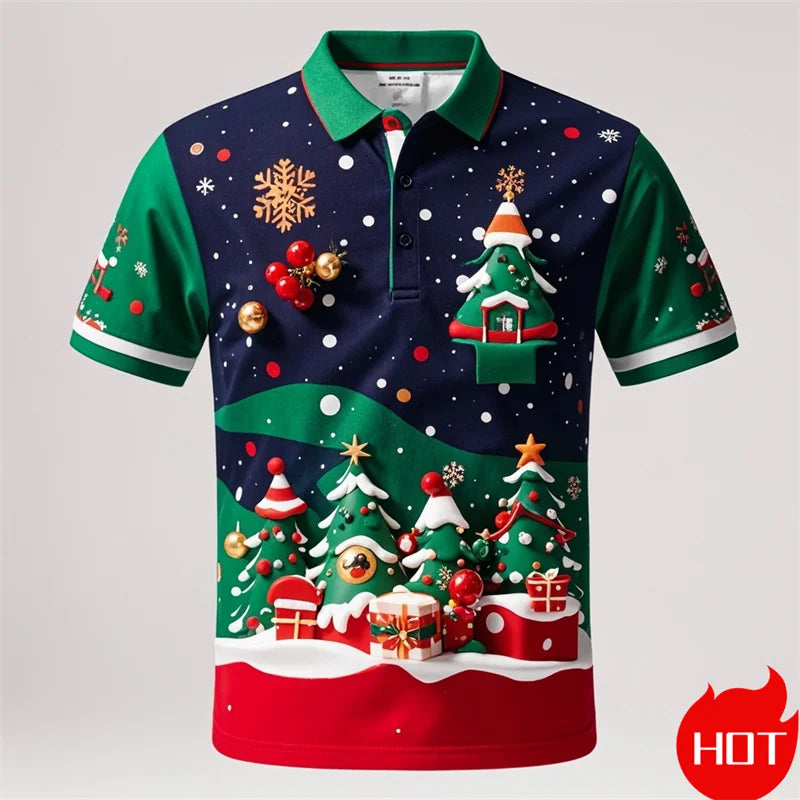 Poloshirt met 3D Kerstman voor mannen, vrolijk kerstfeest 0