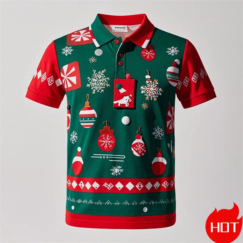 Poloshirt met 3D kerstman print voor mannen 0