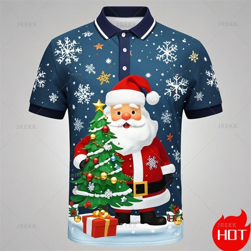 Poloshirt met 3D kerstman print voor mannen 12