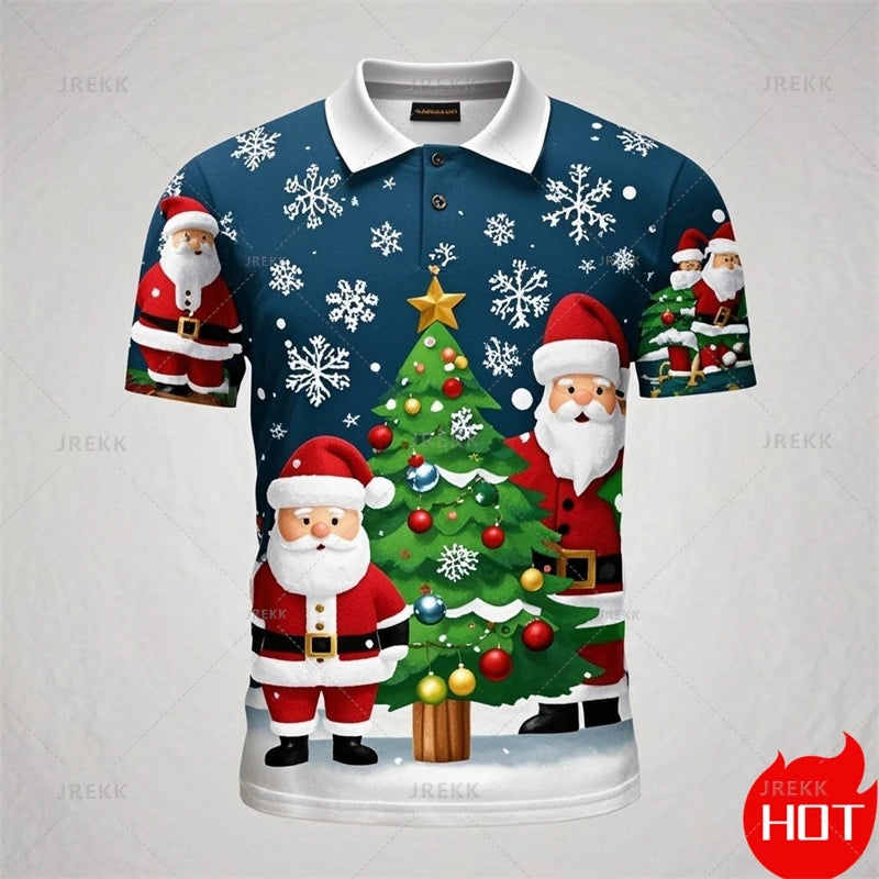 Poloshirt met 3D kerstman print voor mannen 13
