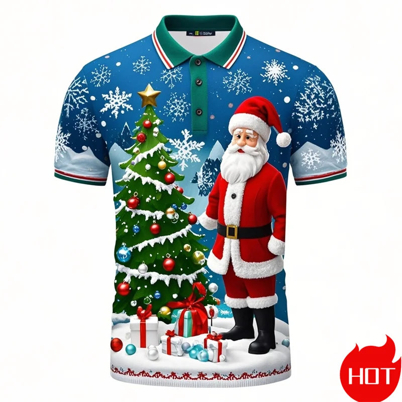 Poloshirt met 3D kerstman print voor mannen 2