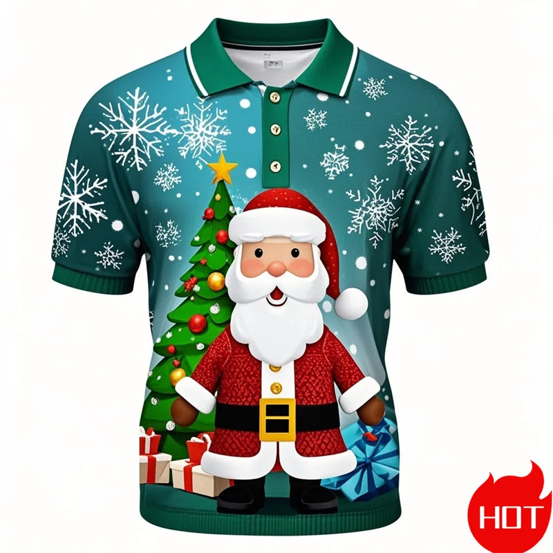 Poloshirt met 3D kerstman print voor mannen 3