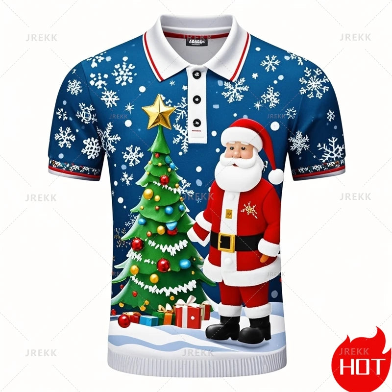Poloshirt met 3D kerstman print voor mannen 7