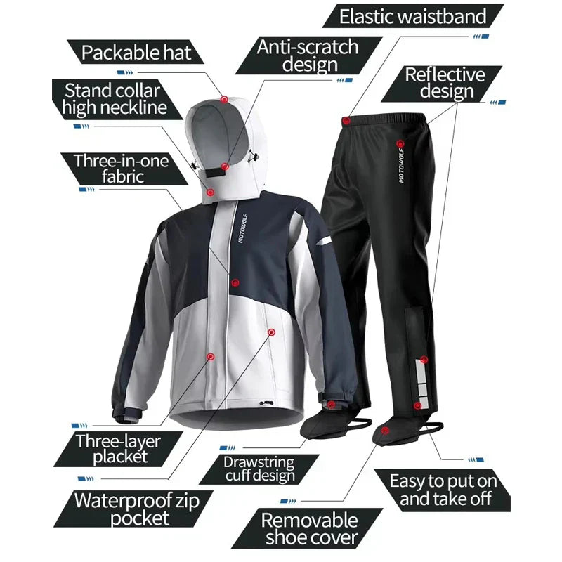 MotoShield Regenpak – Waterdichte Unisex Motor Set met Ademend & Lichtgewicht Ontwerp