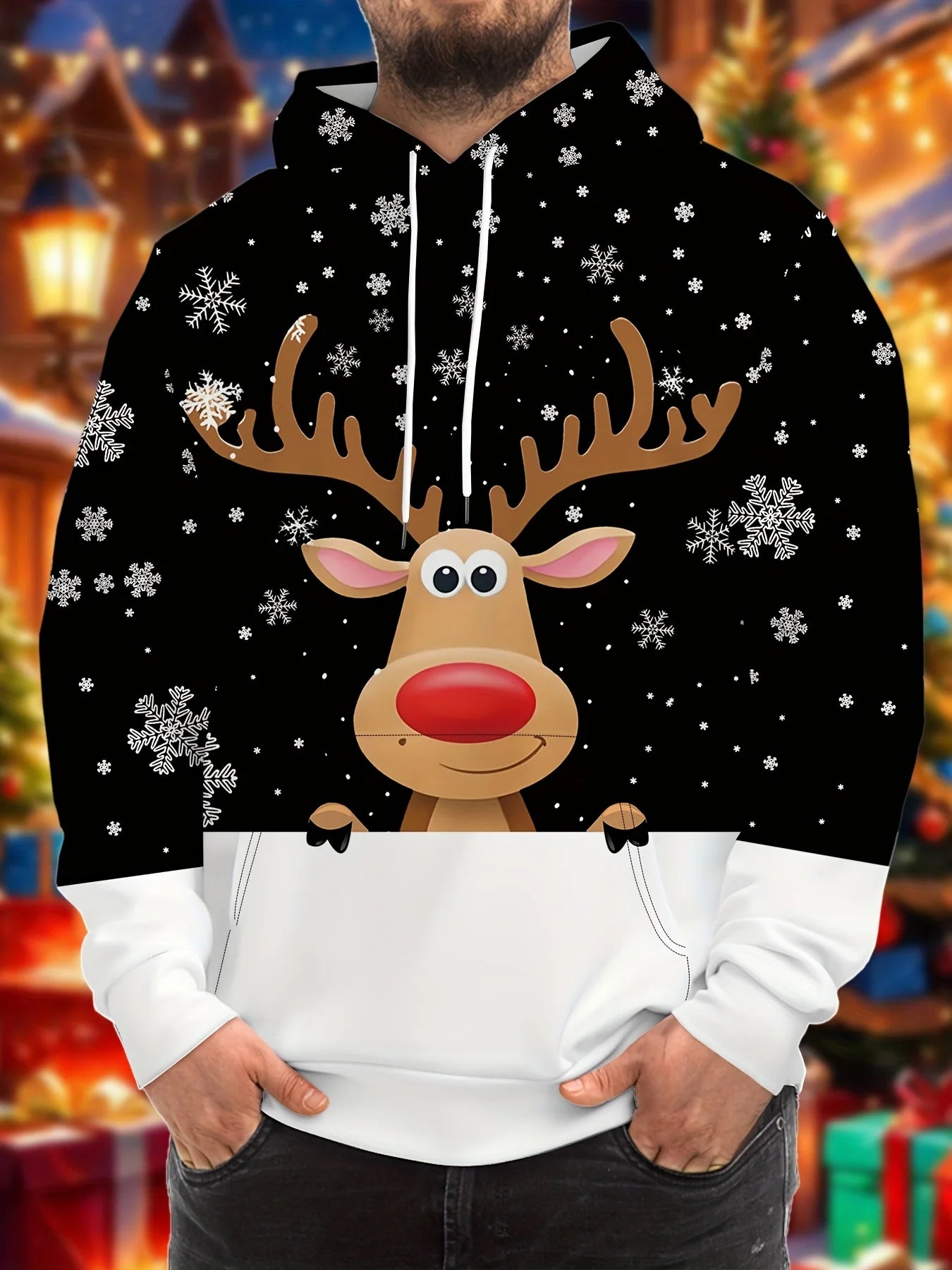 Rode Heren Hoodie met 3D-Kerstprint, Comfortabel en Stijlvol voor Feestdagen 3