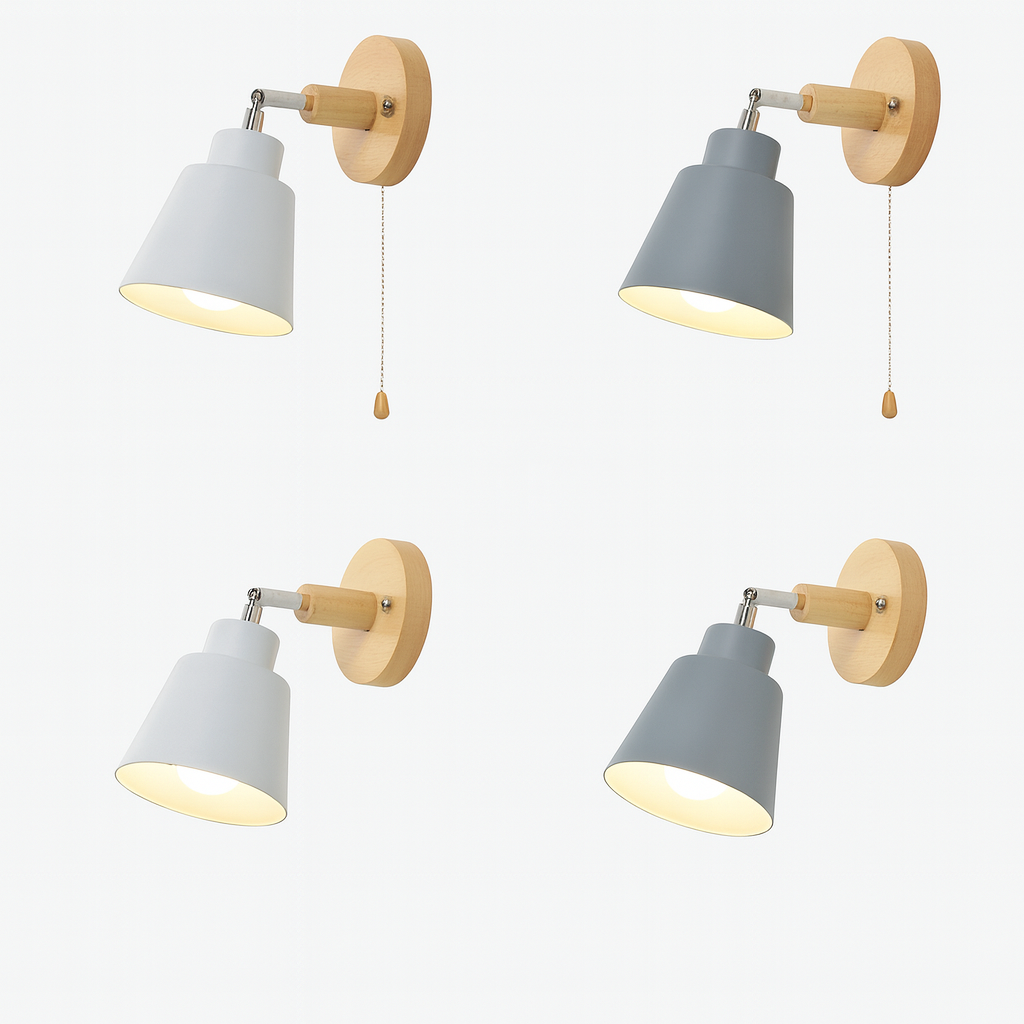 Nordlum Collin Lámpara de parede – Pantalla metálica con acento de madeira e 180° axustable