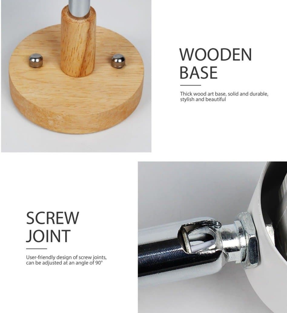 Lámpara de lectura Nordura con enchufe – Pantalla regulable e placa de parede de madeira