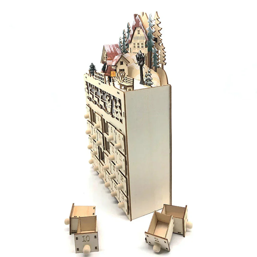 WinterHout – Calendario de advento de madeira vila de renos con 24 compartimentos