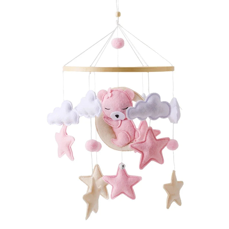 CuddleWood – Houten Baby Mobiel met Viltberen – Wiegdecoratie