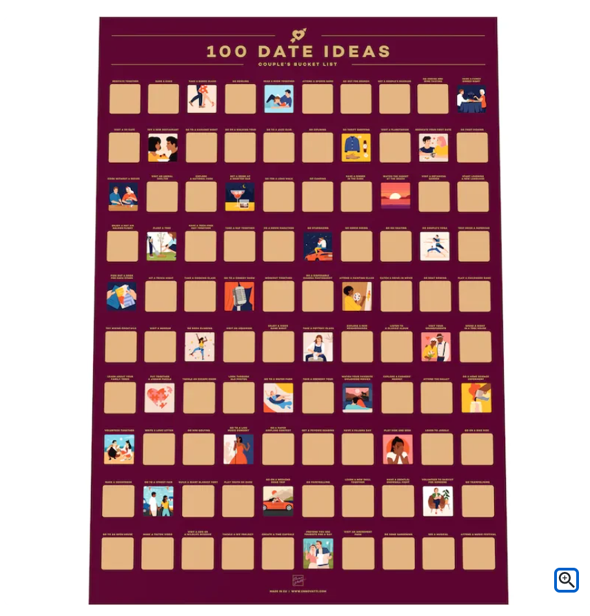 LoveQuest Date Calendário – Poster para Raspar com 100 Ideias Únicas de Encontros para Casais e Amantes