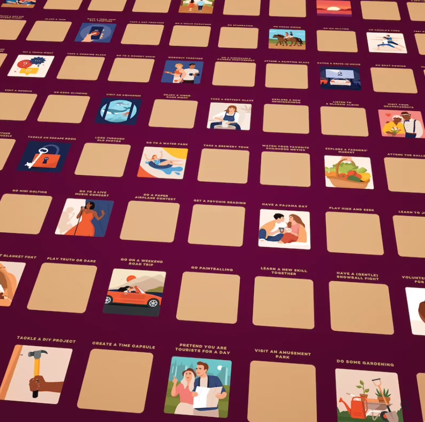 LoveQuest Date Calendário – Poster para Raspar com 100 Ideias Únicas de Encontros para Casais e Amantes