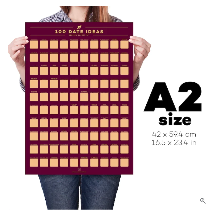 LoveQuest Date Calendário – Poster para Raspar com 100 Ideias Únicas de Encontros para Casais e Amantes