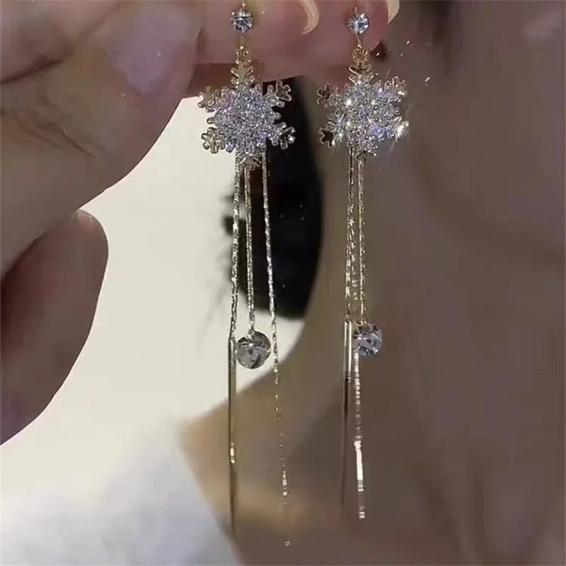 Étoile Glace Sneeuwvlok Oorbellen – Crystal Zirconia met Tassels, Luxe Feestelijke Elegantie