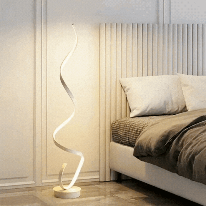 Lumora Spiraal Candeeiro de Pé – LED Regulável em Design Moderno