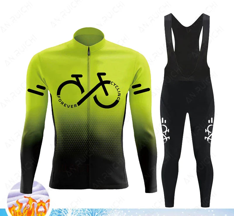 Cyclovent Thermische Wielertrui Set – Heren Fleece Fietskleding met 5D Kussen, Winddicht & Warm voor Winterritten