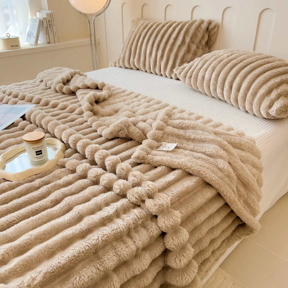 Havenza – Manta de mestura de algodón con raias espesas – Para cama, sofá e mascotas