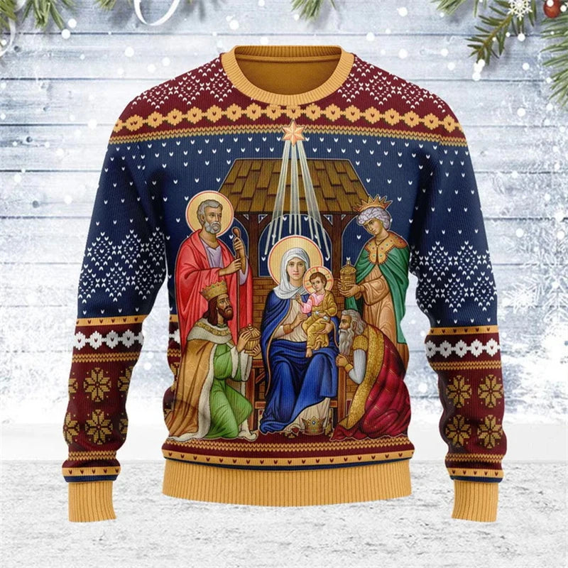 Unisex 3D gedrukt kerst sweatshirt met Jezus ontwerp 0