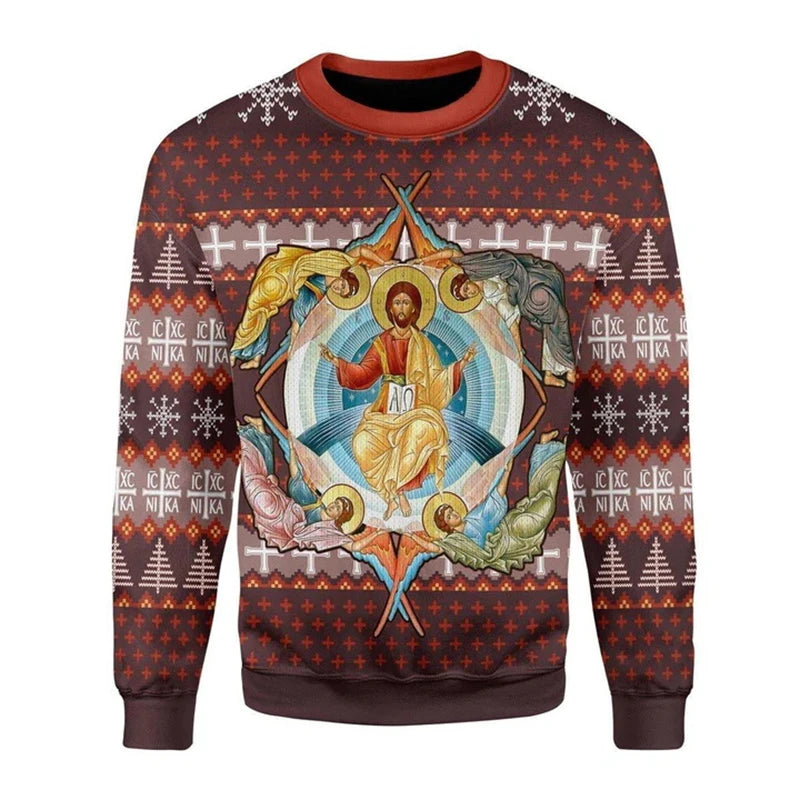 Unisex 3D gedrukt kerst sweatshirt met Jezus ontwerp 8