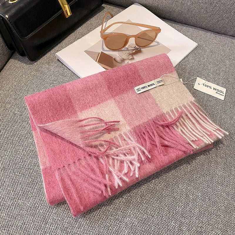 Merivelle Wol Sjaal – Luxe 100% Wollen Wintersjaal met Dambordpatroon, Warm & Stijlvol voor Vrouwen