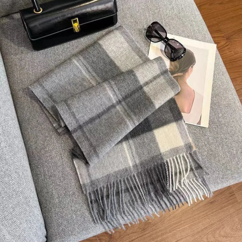 Merivelle Wol Sjaal – Luxe 100% Wollen Wintersjaal met Dambordpatroon, Warm & Stijlvol voor Vrouwen