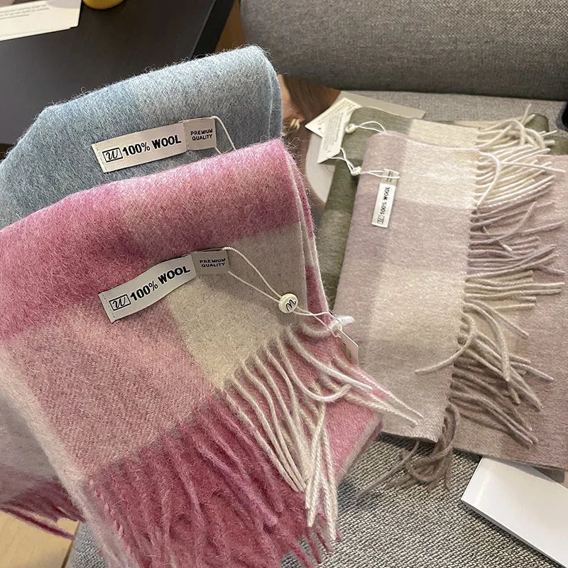 Merivelle Wol Sjaal – Luxe 100% Wollen Wintersjaal met Dambordpatroon, Warm & Stijlvol voor Vrouwen