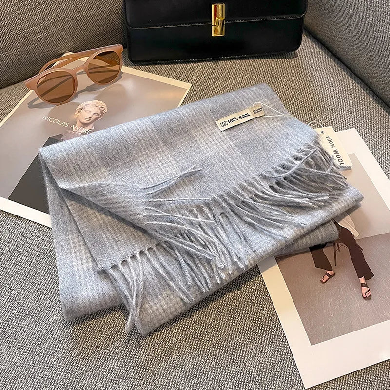 Merivelle Wol Sjaal – Luxe 100% Wollen Wintersjaal met Dambordpatroon, Warm & Stijlvol voor Vrouwen