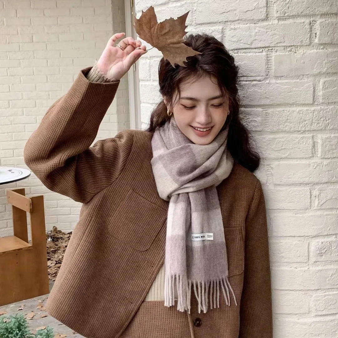 Merivelle Wol Sjaal – Luxe 100% Wollen Wintersjaal met Dambordpatroon, Warm & Stijlvol voor Vrouwen