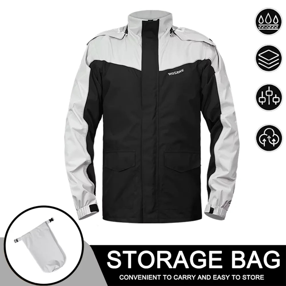 Wosawe Motorregenjas – Waterdichte Herenjas met Reflecterende Details & Winddicht Ontwerp