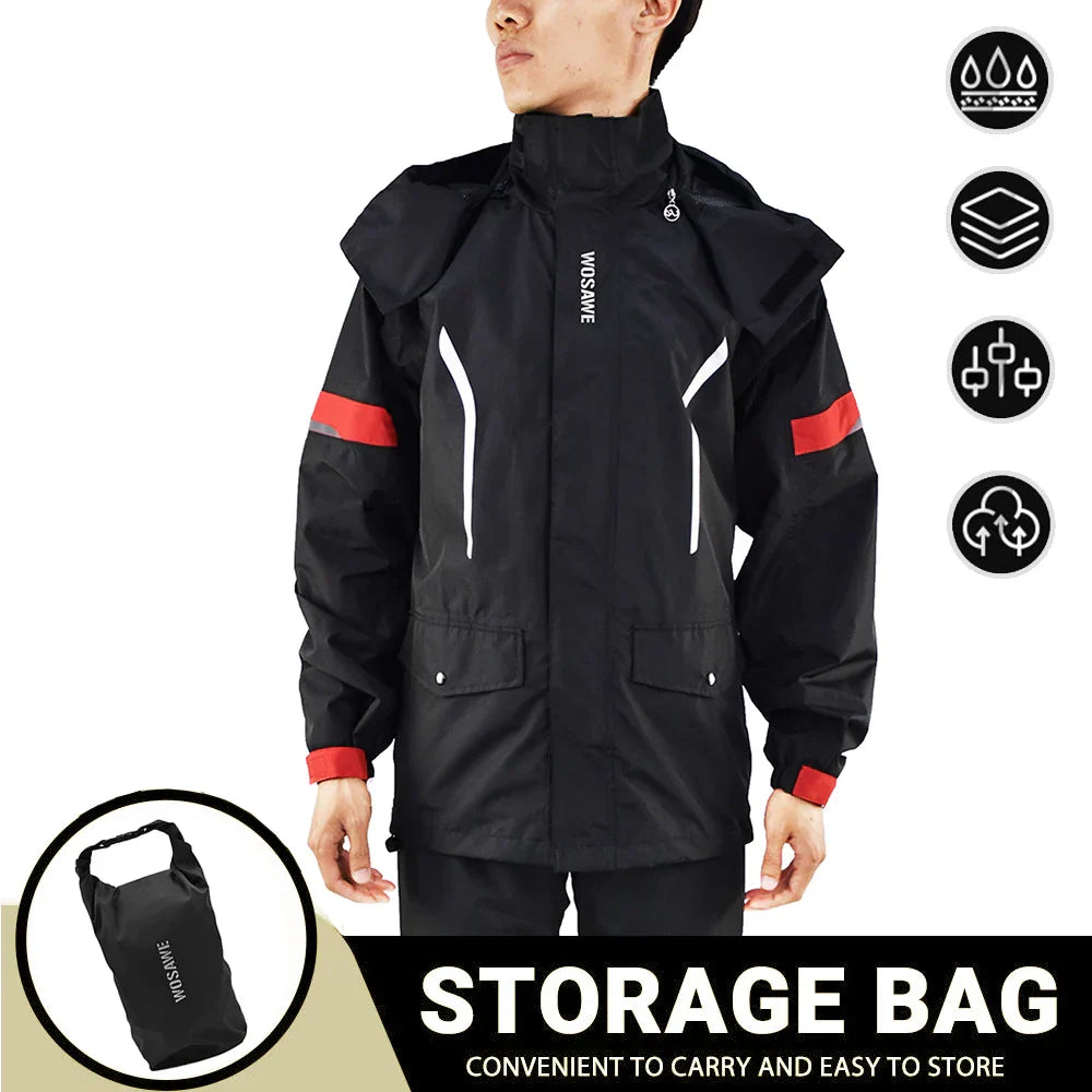 Wosawe Motorregenjas – Waterdichte Herenjas met Reflecterende Details & Winddicht Ontwerp