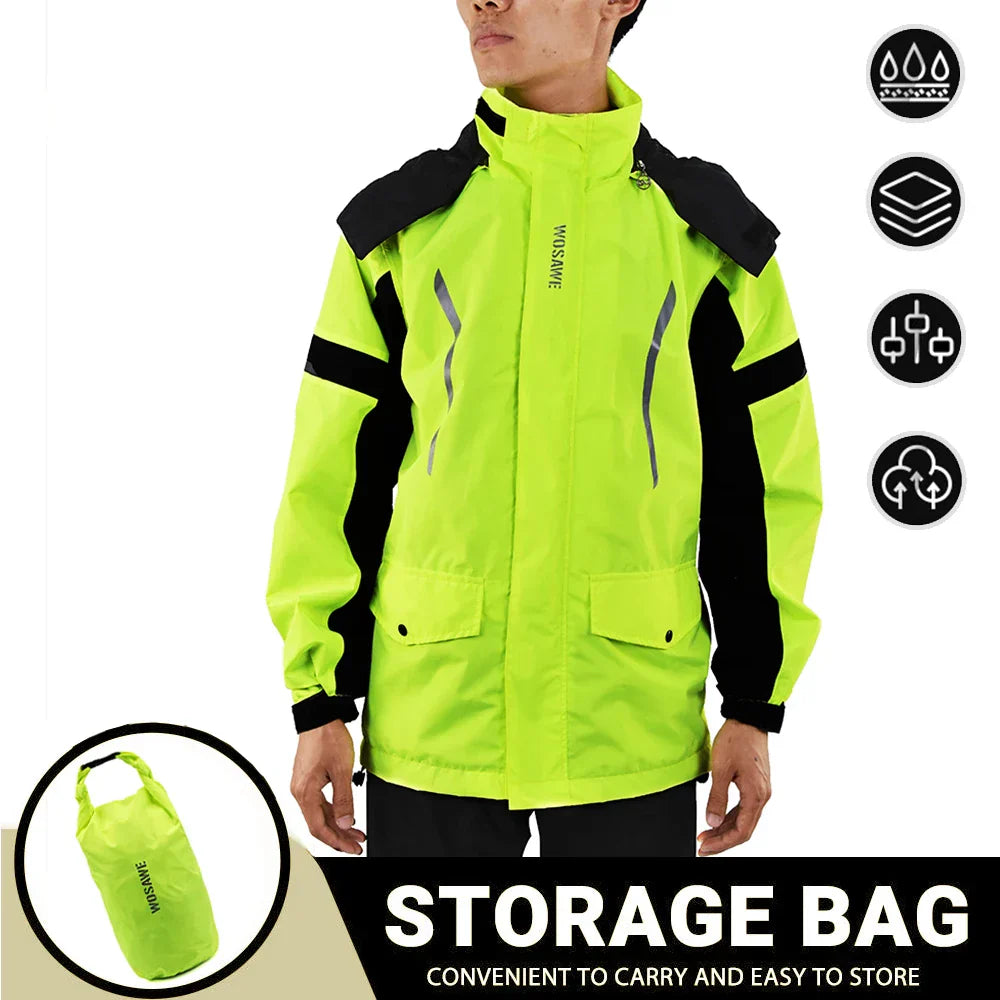 Wosawe Motorregenjas – Waterdichte Herenjas met Reflecterende Details & Winddicht Ontwerp