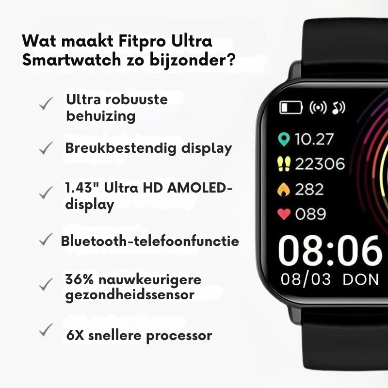 PulseMate Smartwatch – Funcións de saúde e resistente á auga IP68