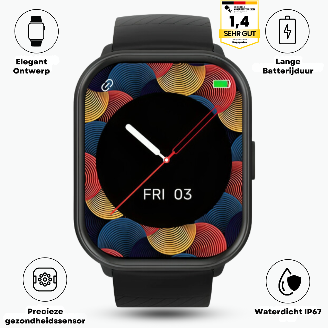 PulseMate Smartwatch – Funcións de saúde e resistente á auga IP68