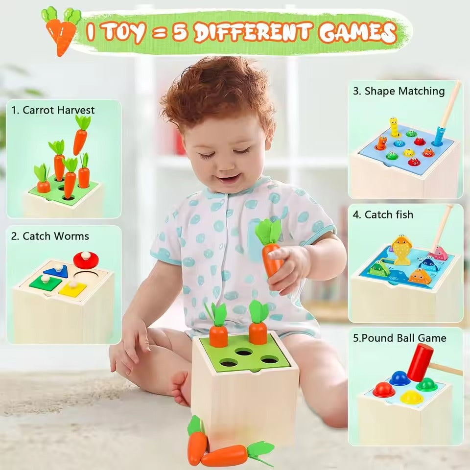 EduCube Bloc de fusta de joc – Joguina Montessori 8 en 1 a partir de 6 mesos