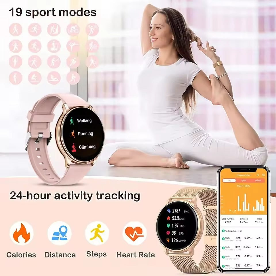 Timevera Smartwatch – rellotge rosat daurat amb funcions de salut, llarga durada de la bateria i Bluetooth