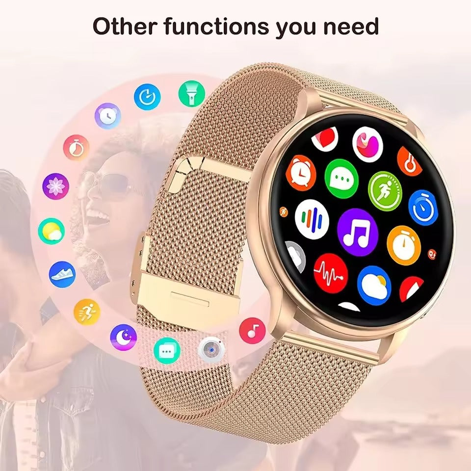 Timevera Smartwatch – rellotge rosat daurat amb funcions de salut, llarga durada de la bateria i Bluetooth