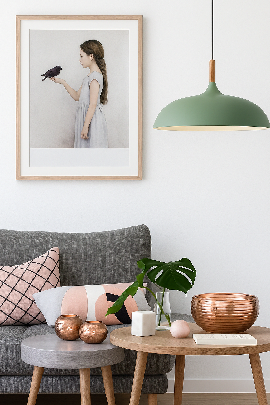 Làmpada penjant pastel Coloria – alumini i fusta amb cable ajustable en disseny retro